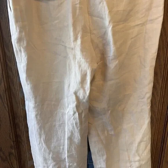 NWT Talbots Petite 100% Linen Pants Wide Leg 14P Cream MSRP $99 Beige Lined - Picture 14 of 16